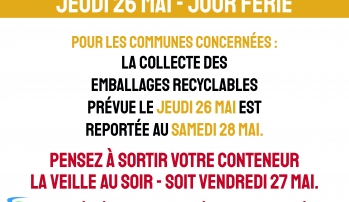 JEUDI 26 MAI - Jour férié - Modification collecte